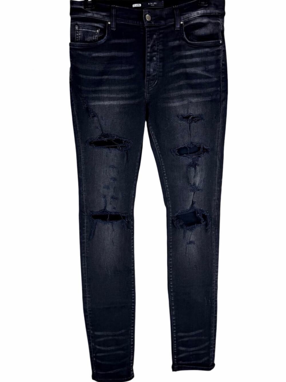 Amiri Distressed Straight Leg Skinny Button Fly Jeans Faded Black Size 33